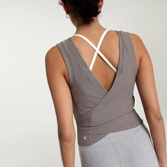 Calia Crop Wrap & Tie Tank Dark Grey Large - Picture 3 of 7